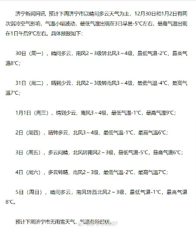 济宁天气预报最新，本周气温波动明显，市民需注意适时增减衣物